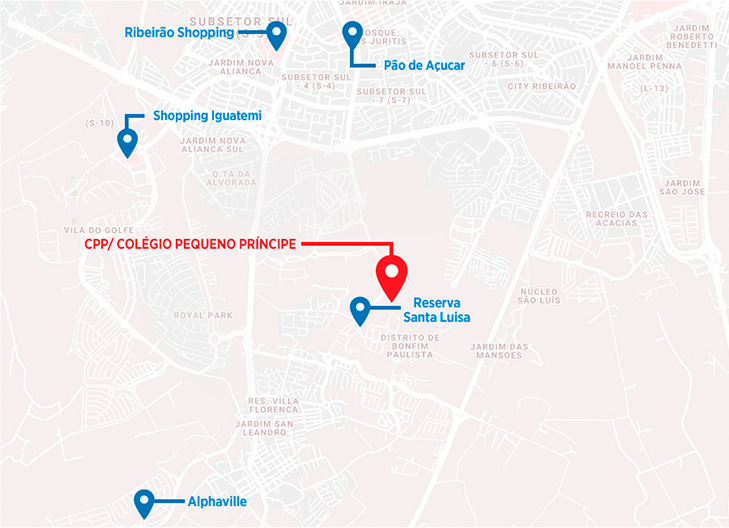 Localização da nova unidade Colégio Pequeno Príncipe / CPP